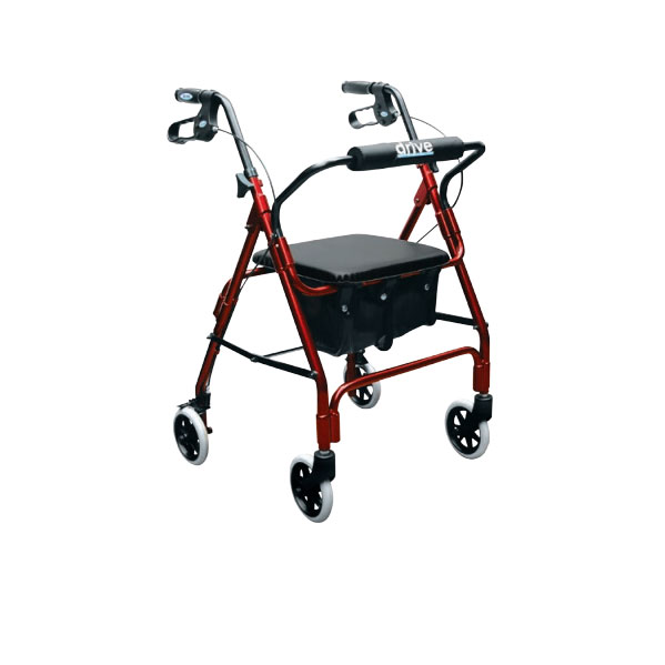 Andadera Rollator en aluminio esmaltado rojo, c/4 ruedas de 6", Drive